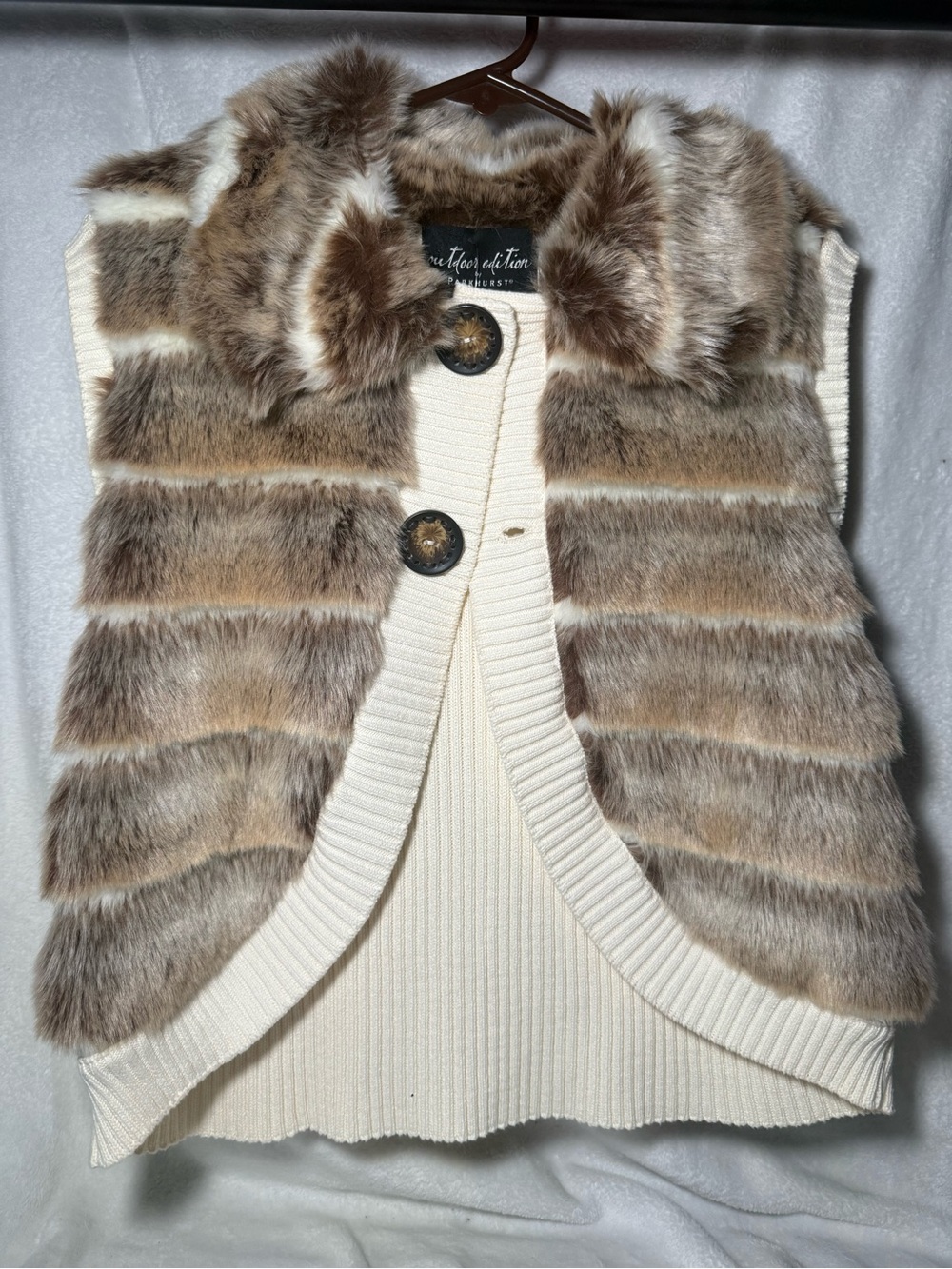 Parkhurst Brown and Cream Faux Fur Striped Vest